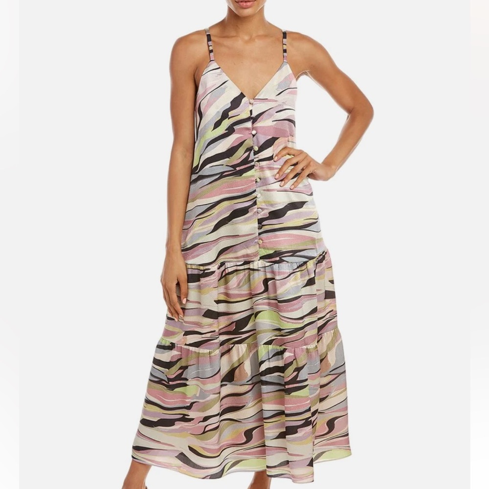 Ted Baker Warrenn Print Button Drop Waist Pink Ivory Camo Maxi Dress Pockets